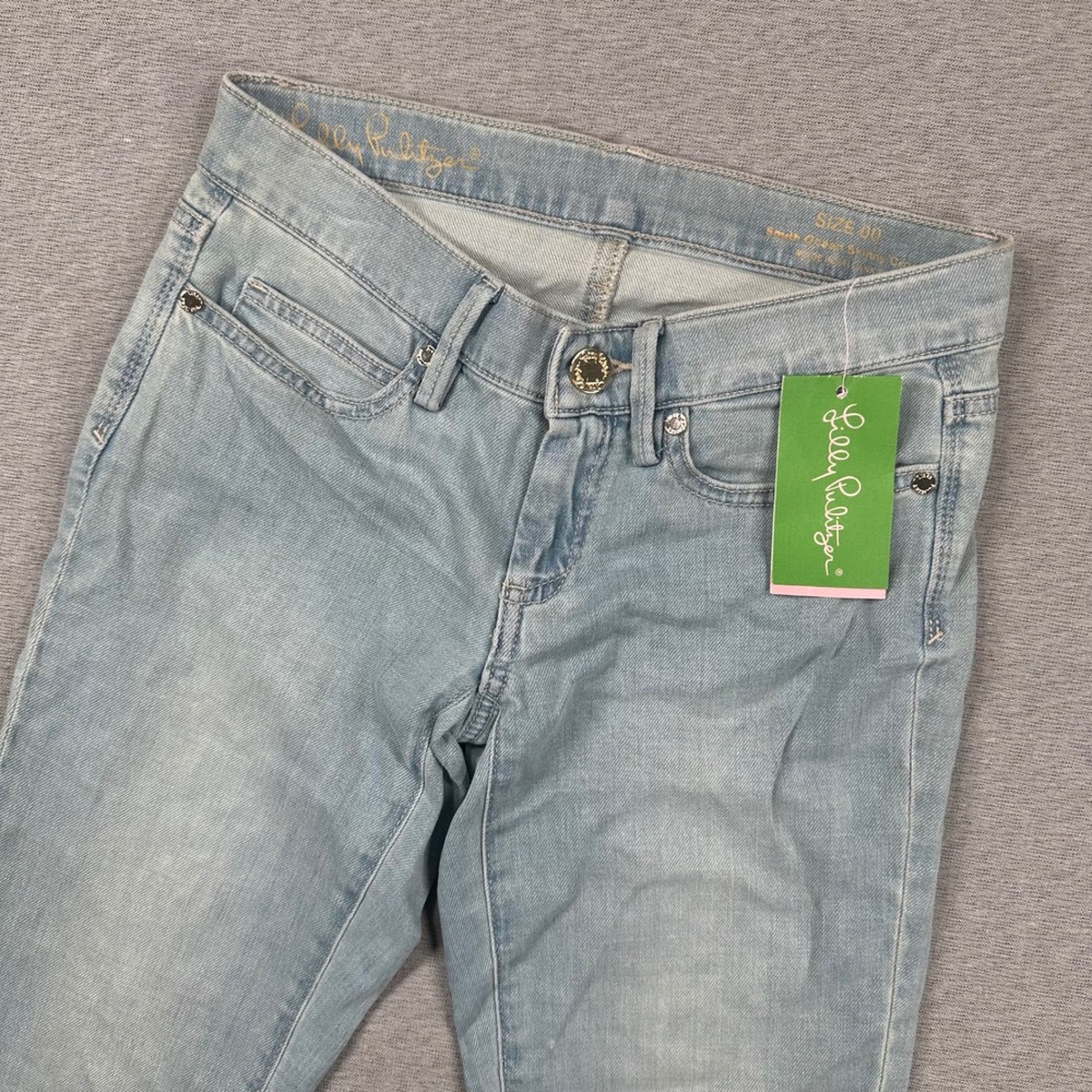 Lilly Pulitzer South Ocean Skinny Crop Jeans Sz 00 Indigo Wash Starburst Embroid